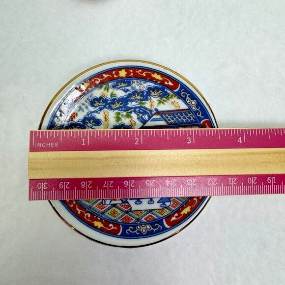 VTG 10pc Mini Chinese Porcelain Tea Set Chinoiserie Floral Design‎ Red Blue Gold - Picture 4 of 9